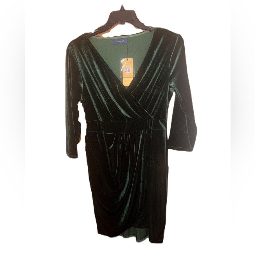 NWT InsNova Green Velvet Ruched Wrap Front Sheath Dress Size XL